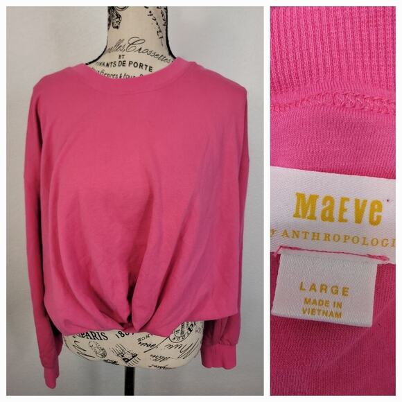 Maeve Anthropologie Sweatshirt SZ Large Twist-Front Crewneck Pink OB1628935 - Picture 1 of 10